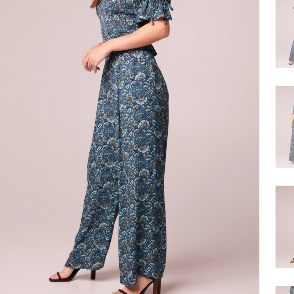Boho Elise Teal Floral Wide Leg Pants Band of the Free NWT - Picture 3 of 4